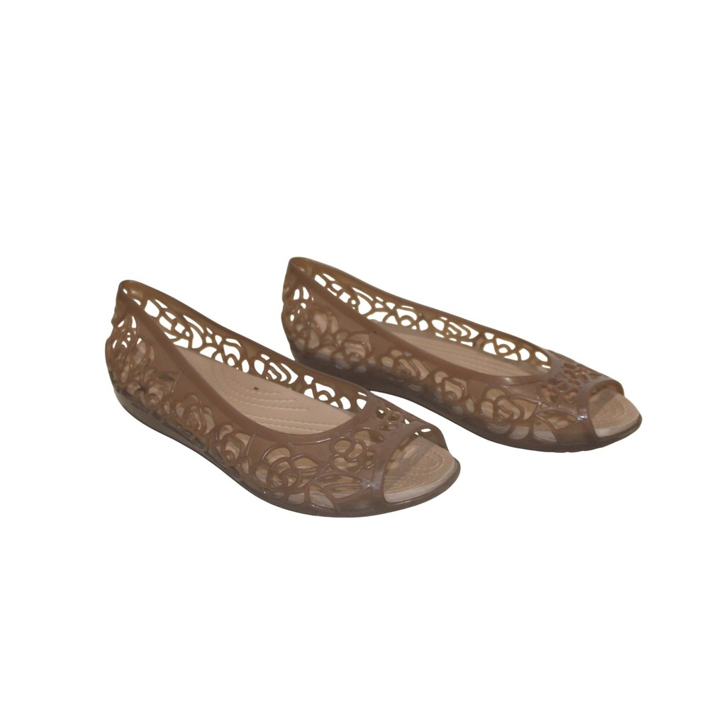 Crocs Isabella Jelly Flats Womens Size 8 Bronze Brown Peep Toe Floral Cutout